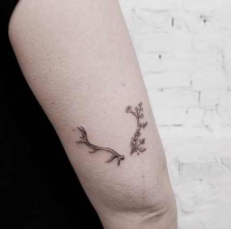 Floral Antlers Tattoo, Antler Tattoos For Women With Flowers, His And Hers Deer Tattoo, Dainty Deer Antler Tattoo, Feminine Deer Antler Tattoo, Feminine Antler Tattoo, Simple Deer Tattoos For Women, Caribou Antler Tattoo, Deer Antler Tattoos For Women