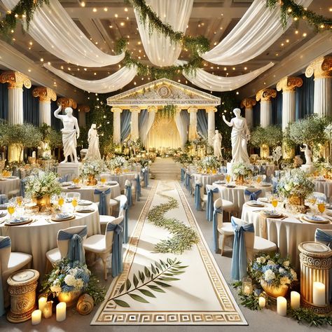 Prom Aesthetic Theme, Night Of Elegance Theme, Spring Themed Prom, Greek Theme Decor, Roman Prom Theme, A Night In Athens Prom Theme, Senior Prom Themes, Greek Event Decor, Night In Venice Prom Theme