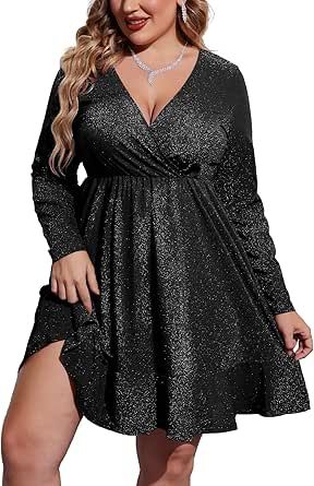 Cocktail Party Outfit Plus Size, Party Dresses For Women Long, Party Outfit Plus Size, Dresses For Women Long Sleeve, Dresses For Plus Size Women, Dresses From Amazon, Glitter Party Dress, Dresses For Plus Size, Casual Cocktail Dress