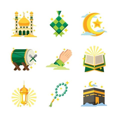 Eid Mubarak Islamic Celebration Icons Pack Ramadan Festival, Ied Mubarak, Umrah Mubarak, Islamic Celebrations, Photo Booth Design, Element Illustration, Ramadan Activities, Ramadan Background, Idul Fitri