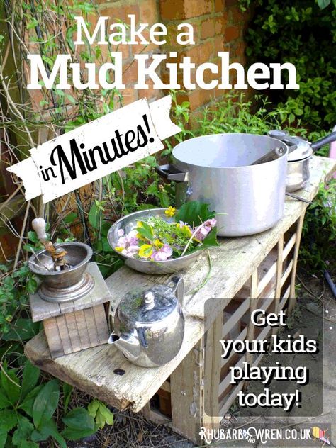 A simple mud kitchen can be thrown together in minutes from stuff you already have, so don't make your kids wait - get them playing now! Magic Mud, Mud Kitchen For Kids, Outdoor Play Space, Outdoor Play Spaces, Diy Mud Kitchen, Sensory Garden, Kids Outdoor Play, Kitchen Magic, Natural Playground