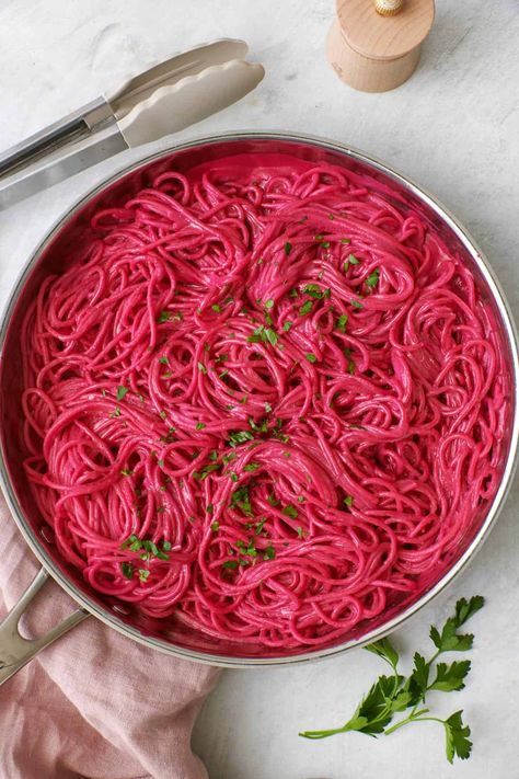 This bright pink pasta is made with steamed beets, giving it a beautiful hue and an earthy, cheesy flavor with added parmesan and ricotta. | Pink Pasta | Beet Pasta | Steamed Beets, Unique Pasta Dishes, Pink Pasta, Beet Pasta, Asian Steak Bites, Unique Pasta, Creamy Pasta Dishes, Taco Pasta, Impressive Recipes