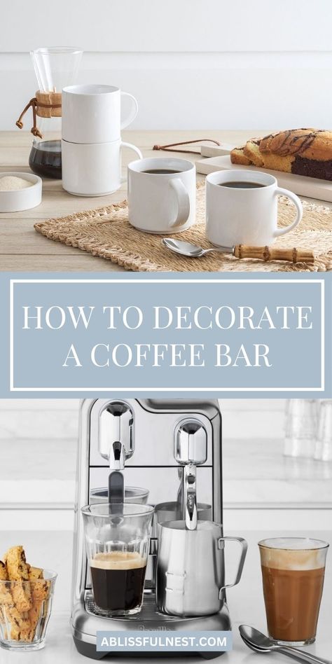 Calling all coffee lovers! Learn how to decorate a coffee bar that's both stylish and practical, perfect for enjoying your favorite brews at home. Explore inspiring ideas for organizing your coffee essentials, displaying your mugs, and adding decorative touches to create a welcoming and personalized space. #coffeelover #homecafe #diydecor Bar Remodel, Coffee Essentials, Coffee Bar Cart, Ideas For Organizing, Coffee Area, Home Coffee Bar, Coffee Bar Home, Bar Essentials, Espresso Bar