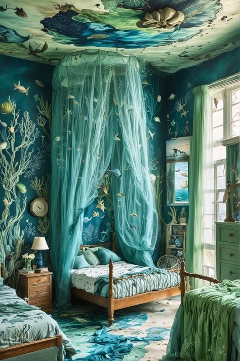 Under The Sea Theme Bedroom, Ocean Themed Bedroom For Kids, Ocean Bedroom Kids, Ocean Theme Bedroom, Sea Bedroom Ideas, Ocean Inspired Bedroom, Ocean Decor Bedroom, Ocean Room Ideas