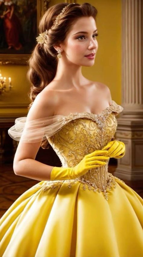 Princess Dress Aesthetic, Disney Princess Belle Dress, Animated Movie Characters, Princess Belle Dress, Belle Gown, Beauty And Beast Wedding, Cinderella Cosplay, Belle Cosplay, Belle Hairstyle