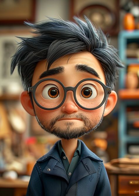 Trending inspired creation managed by ThetaCursed, License: CC BY-NC 4.0 Blurry Background Photography, Cartoon With Glasses, Pixar Character Design, Emo Stickers, Beard Cartoon, Man With Glasses, Book Illustration Design, Dark Black Wallpaper, Funny Cartoon Pictures