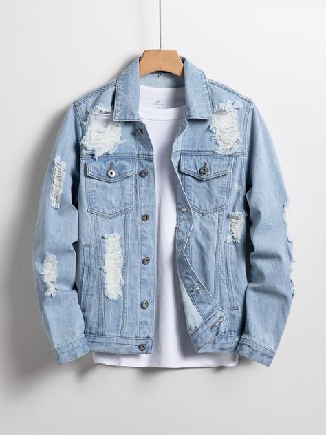 Multicolor Denim Colorblock Skinny Embellished Non-Stretch Men Denim Hype Clothing, Denim Jacket Fashion, Jean Jacket Men, Lined Denim Jacket, Block Color, Triceps Workout, Blue Denim Jacket, Denim Jacket Men, Meus Pins