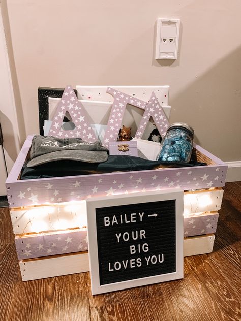 Sorority Basket Ideas, Big Little Ideas Sorority, Sorority Crate Ideas, Bid Day Baskets Sorority, Initiation Basket Sorority, Little Baskets Sorority Ideas, Sorority Little Gifts, Big Little Canvas Ideas, Chi Omega Big Little Basket