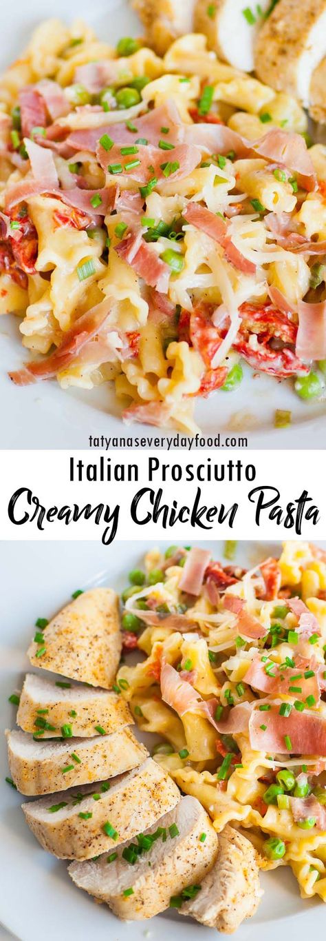 Creamy Chicken & Prosciutto Pasta - Tatyanas Everyday Food Cream Chicken Pasta, Prosciutto Chicken, Amazing Chicken Breast Recipes, Chicken Prosciutto, Chicken Bits, Chicken With Prosciutto, Prosciutto Pasta, Prosciutto Recipes, Creamy Chicken Pasta