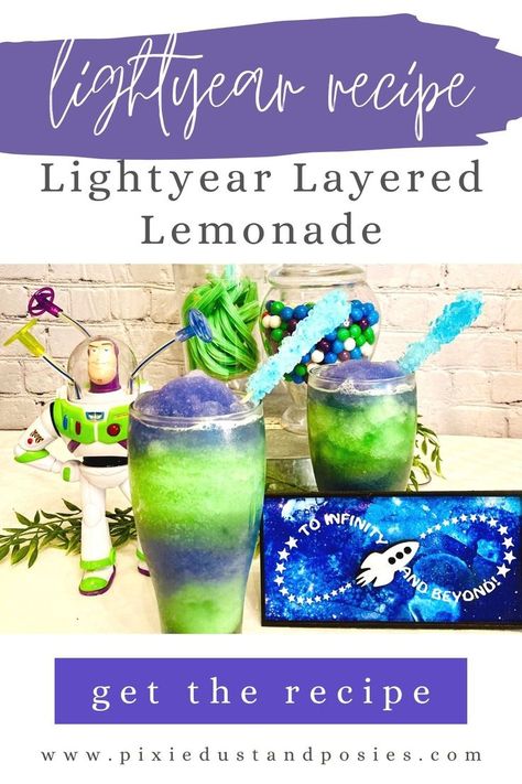 Buzz Lightyear Drink, Movie Night Appetizers Easy Recipes, Disney Theme Food, Toy Story Movie Night, Themed Movie Night Ideas, Movie Drinks, Lightyear Movie, Disney Movie Night Menu, Disney Themed Movie Night