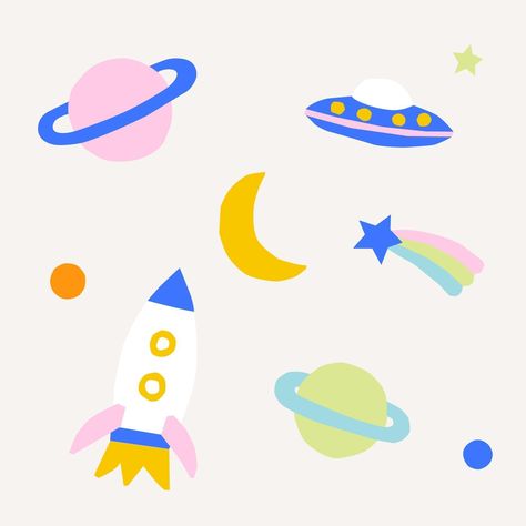 Star Space Tattoo, Rocket Ship Illustration, Cute Space Illustration, Planet Illustration Design, Space Illustration Kids, Planets Illustration, Cartoon Planets, Rocket Illustration, Celestial Illustration