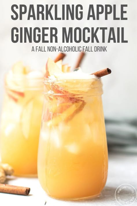 Holiday Mocktail Ginger Beer, Mocktails Non Alcoholic For Fall, Apple Ginger Mocktail, Ginger Beer Mock Tail, Non Alcoholic Ginger Beer Drinks, Thanksgiving Mock Tails, Fun Non Alcoholic Drinks Easy, Easy Fall Drinks Nonalcoholic, Fall Mock Tails