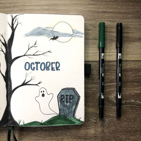 October bullet journal cover page. Spooky Halloween doodles Halloween Bujo Theme, Bujo October Theme, Journal Halloween Theme, Halloween Bujo, Halloween Bullet Journal, Bullet Journal Halloween, Bullet Journal October, Halloween Doodles, Bullet Journal Month