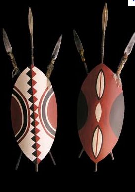 Masai spears, shields                                                                                                                                                                                 More Tattoos Egyptian, African Spear, African Tattoo, African Artwork, African Theme, African Crafts, Afrique Art, African Paintings, Egyptian Tattoo