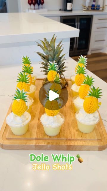 Jessica Neff | Cocktail Recipes on Instagram: "Dole Whip Jello Shots 🍍
Such a fun twist on Disney’s famous ice cream 🍦 

Ingredients: 
6 ounces pineapple jello mix @jello 
1 cup boiling water
1½ cups pineapple juice 
½ cup sweetened condensed milk
1 cup vanilla vodka @smirnoff 

Instructions:
🍍In a 4-cup measuring cup, whisk together the pineapple jello mix and 1 cup of boiling water until the jello is fully dissolved.
🍍Once the jello is fully dissolved, stir in the pineapple juice, sweetened condensed milk, and vodka. 
Whisk together until combined.
🍍Carefully pour the mixture between small plastic shot cups. Fill just under the top, so they don’t spill.
🍍Transfer jello shots to the refrigerator and chill for 4 hours until set.
🍍Just before serving, top each jello shot with whipped Dole Whip Jello Shots, Jello Pudding Shots, Pineapple Jello, Jello Cups, Pudding Shots, Smirnoff Vodka, Shot Cups, Ice Cream Ingredients, Vanilla Vodka