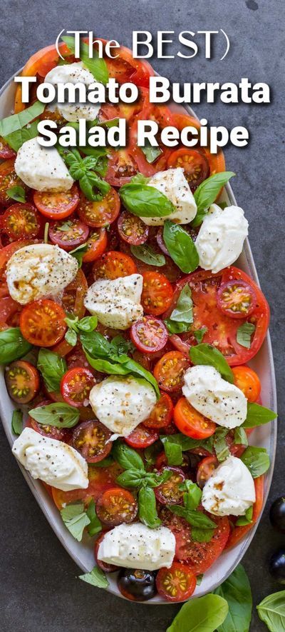 Burrata Tomato Platter, Fancy Caprese Salad, Caprese With Burrata, Caprese Salad With Burrata, Tomatoe Salad With Burrata, Buratta Tomato Salad, Buttata Salad, Bursts And Tomatoes, Caprese Salad Burrata