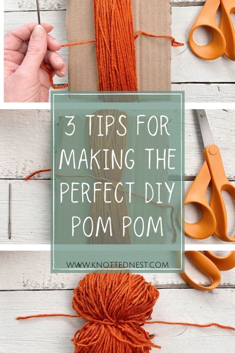 How To Make A Large Pom Pom With Yarn, Diy Pumpkin Pom Poms, Large Yarn Pom Pom Diy, Making Yarn Pom Poms, How To Make A Yarn Pom Pom For Hat, Hat Pom Pom Diy, Slouchy Hat With Pom Pom, Make Pompoms Yarn Pom Poms, Pom Pom Makers How To Use