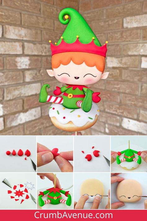 Polymer Clay Tutorial Step By Step, Elf Cake, Mini Christmas Cakes, Clay Idea, Cake Templates, Cake Topper Tutorial, Christmas Cake Decorations, Xmas Cake, Winter Cake