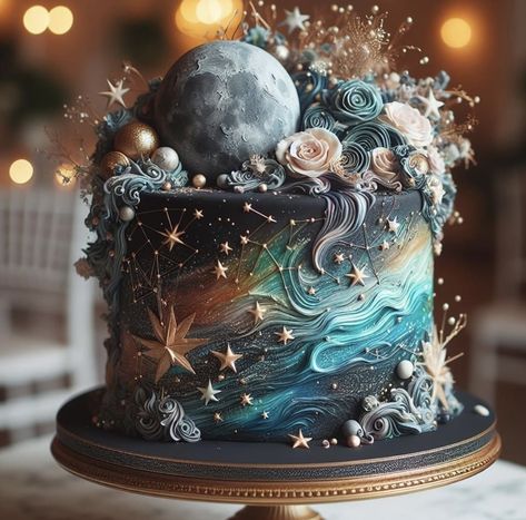 Magical Cake Ideas, Witchy Birthday Cake Ideas, Manly Cake Design, Unique Bday Cake, Fantasy Cake Ideas, Fantasy Birthday Cake, Spiritual Cake, Witchy Birthday Cake, Galaxy Themed Cake