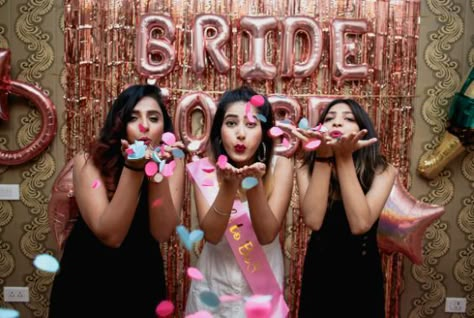 FRIENDS BACHELORETTE Party for Indian Bride-To-Be's Bride To Be Photoshoot With Friends, Bride To Be Poses, Bride To Be Photoshoot, Bachelorette Photo Ideas, Bridal Shower Photoshoot, Bride Bachelorette Outfit, Bride To Be Ideas, Mother Daughter Photography Poses, Friends Bachelorette Party