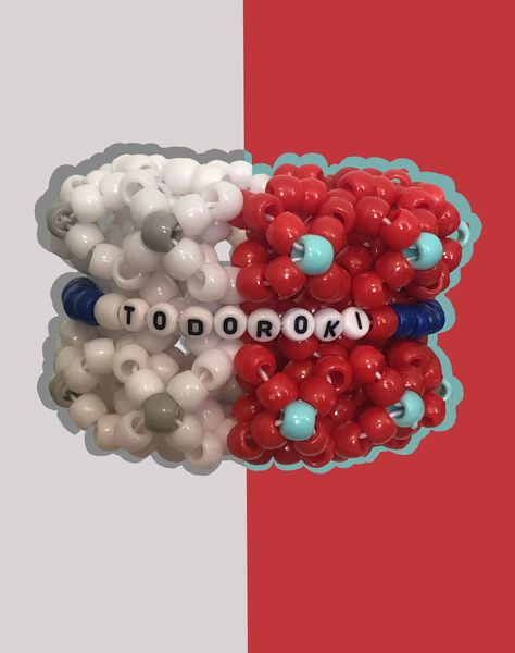 Todoroki Shoto themed rotating kandi cuff  Roughly 3 inches tall  Fits a 7-inch wrist and made with stretchy elastic Kandi Rotating Cuff, Rotating Kandi Cuff, Cuff Tutorial, Diy Kandi, Kandi Cuff, Rotator Cuff, Kandi Bracelets, Jewellery Ideas, Pony Beads