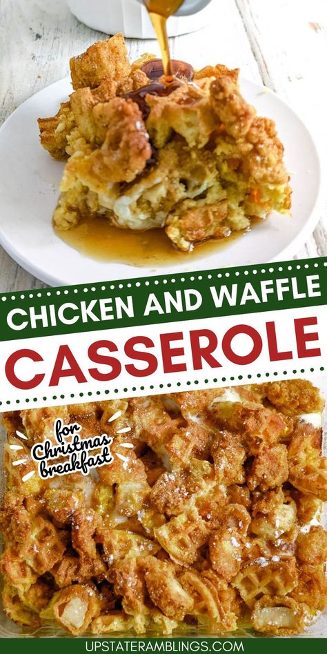 Chicken and Waffle Casserole Eggo Waffle Breakfast Casserole, Breakfast Main Dishes, Chicken And Waffles Casserole, Chicken And Waffle Casserole, Waffle Dinner, Waffle Casserole, Casserole For Breakfast, Chicken Breakfast Recipes, Overnight Casserole