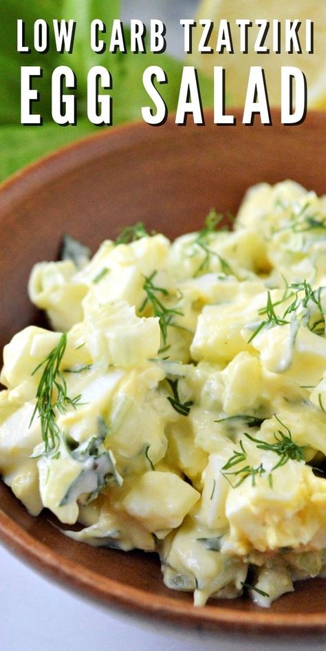 Low carb Tzatziki Egg Salad - All your favorite creamy cucumber dill flavors combine in this unique tzatziki egg salad. The secret is the whole and fresh ingredients. #lowcarb #Lowcarbrecipes #lowcarbdiet #Lowcarbeggsalad #tzatzikieggsalad #eggsalad #tzatzikisauce #summerrecipes #sidedish #food #recipes Taziki Sauce, Stylish Cravings, Egg Salad Recipe Easy, Dill Recipes, Cucumber Dill, Creamy Cucumbers, Vegetables Recipes, Egg Salad Recipe, Salad Recipes For Dinner