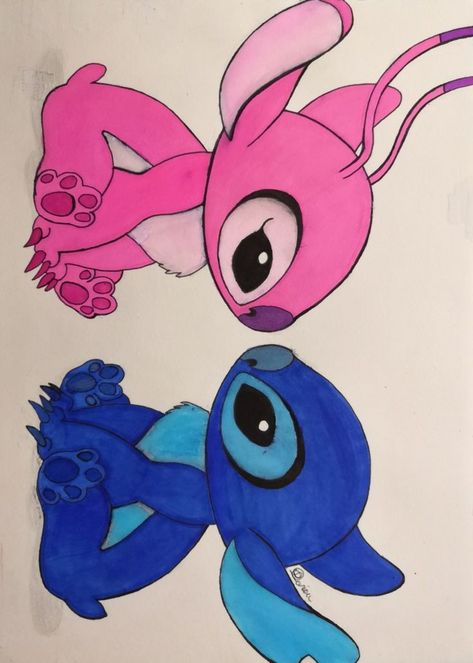 Pink Stitch Drawing, How To Draw Angel From Lilo And Stitch, Stitch And Angel Drawing Easy, Lelo And Stitch Drawings, Stitch And Angel Painting, Angel Lilo And Stitch Drawing, Stitch And Angel Drawing, Lilo And Stitch Painting, Stitch Drawing Easy