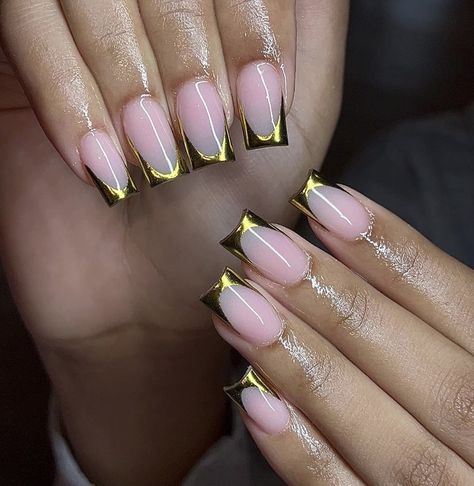 Double Nails Design, Love Heart Nails French Tip, Nails Acrylic Pink And Gold, Nail Designs With Letters, Summer Nails French Tips, Short Nails Chrome, Nails Pink And Gold, French Tips Short Nails, Tips Short Nails