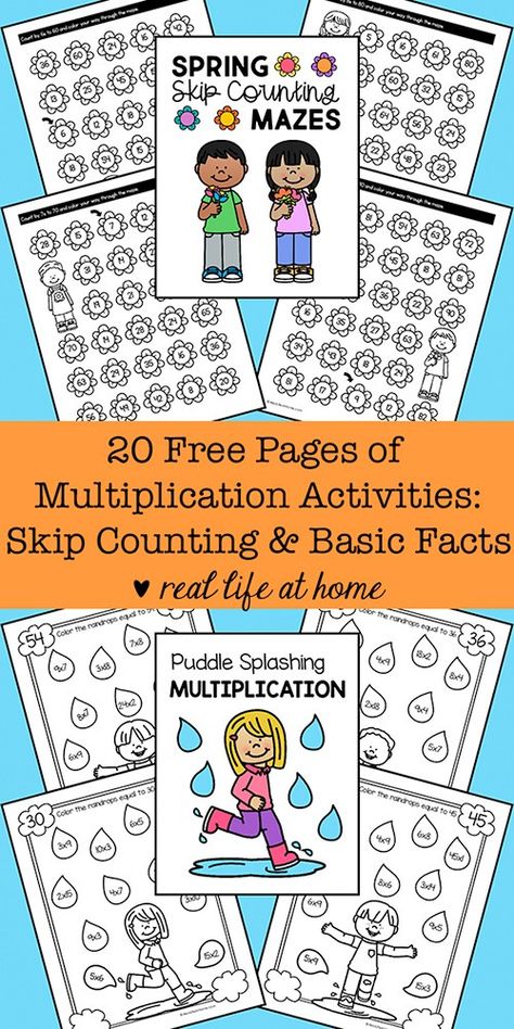 Math Worksheets For Kids, Free Multiplication Worksheets, Elementary Printables, Skip Counting Worksheets, Multiplication Fun, Basic Multiplication, Free Math Printables, Multiplication Facts Practice, Multiplication Activities