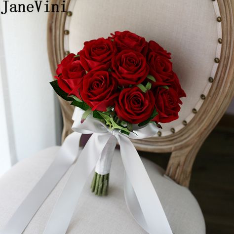 Artificial Flower Bouquet For Bride, Red Bouquets For Bride, Bouquet Of Flowers Wedding Red, Wedding Flowers Bouquet Red Roses, Red Roses Bouquet Quince, Bride Red Bouquet, Red Rose Bouquet For Prom, Classic Red Rose Bouquet, Wedding Red Roses Bouquet