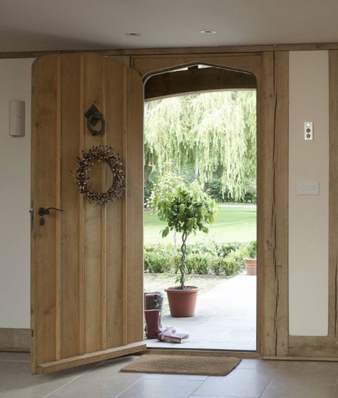 Oak front door Country Front Door, Border Oak, Oak Front Door, Oak Frame House, Rustic Front Door, Farmhouse Front Door, Cottage Door, Front Door Entrance, Wooden Door Design