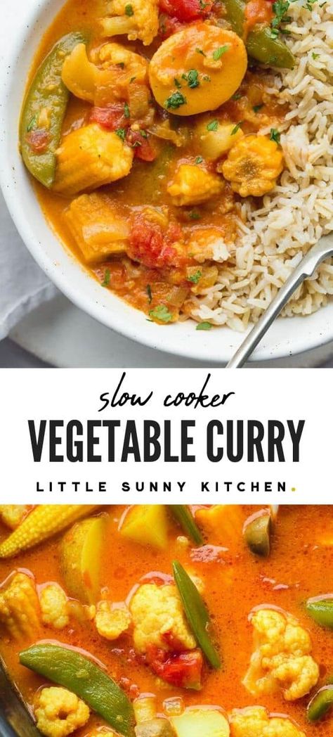 Slow Cooker Veg Curry Recipes, Slow Cook Vegetables, Slow Cooker Meal Vegetarian, Slow Cooker Tofu Curry, Slow Cooker Veggie Curry, Crock Pot Curry Vegetarian, Roasted Vegetable Curry, Slow Cooker Potato Curry, Slow Cooker Indian Recipes Vegetarian