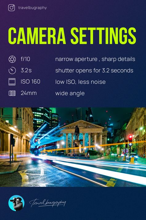 Light Trails Photography Long Exposure, Long Exposure Settings, Car Photography Camera Settings, Concert Camera Settings, Light Trails Photography, Camera Reference, Photography Infographic, Light Trail Photography, Canon 200d