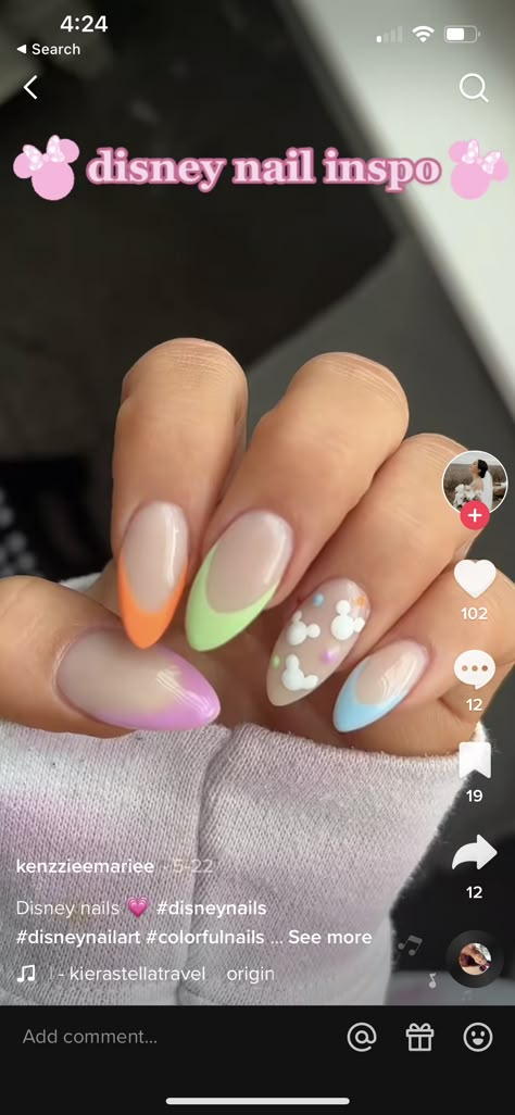 Disney Nails Rainbow, Magic Kingdom Nail Ideas, Disney Inspired Nails Acrylic Simple, Summer Disney Nails Designs, Disney Inspired Acrylic Nails, Gel Nails Ideas Short Disney, Aesthetic Disney Nails Short, Cute Nails For Disney World, Spring Nails Disney