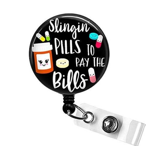 Badge Reel Ideas, Funny Pharmacy, Funny Badge Reel, Pharmacy Tech, Id Badge Reels, Nursing Graduation, Document Holder, Retractable Badge Reel, Starting A New Job