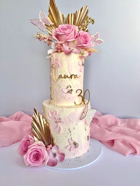 30th Birthday Cake Pink And Gold, 2 Tier Cake Birthday Woman, 30th Birthday Cake 2 Tier, Modern Birthday Cakes For Women Pink, Rose Gold 2 Tier Birthday Cake, 30th Birthday Cake Two Tier, 40th Birthday Cake For Women 2 Tier, 50 Shades Of Pink Cake Ideas, Pink And Gold 40th Birthday Cake