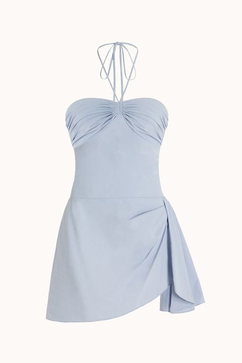 Bardot Mini Dress – Orseund Iris Blue Halter Mini Dress, Powder Blue Mini Dress, Hoco 2024 Dresses, Halter Hoco Dress, Formal Beach Dress, Blue Dresses Short, Blue Dress Flowy, Blue Mini Dresses, Blue Dress Aesthetic