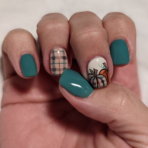 Fall Nail Stamping Ideas, Fun Nails Fall, Fall Season Nail Designs, Boho Halloween Nails, Blue Fall Nails, Teal Fall Nails, Thanksgiving Nail Designs, Cute Nail Colors, Western Nails