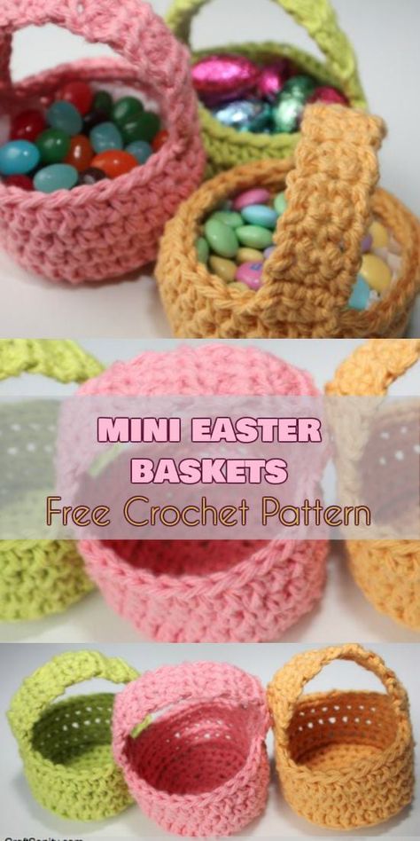 Mini Easter Baskets [Free Crochet Pattern] Mini Easter Baskets, Crochet Easter Basket Pattern, Easter Themes, Easter Basket Pattern, Lamb Hat, Crocheted Baskets, Mini Easter Basket, Spring Easter Basket, Crochet Easter Basket