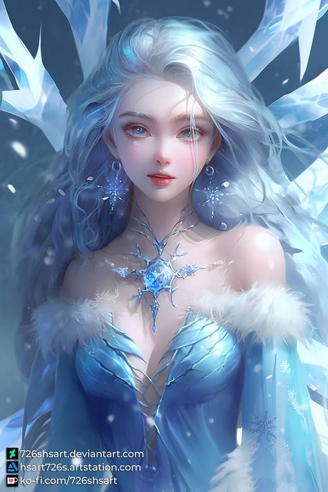 Winter Goddess Art, Ice Goddess, Winter Goddess, Wallpaper Winter, Goddess Art, Anime Angel, Beautiful Fantasy Art, The Ice, Fantasy Art