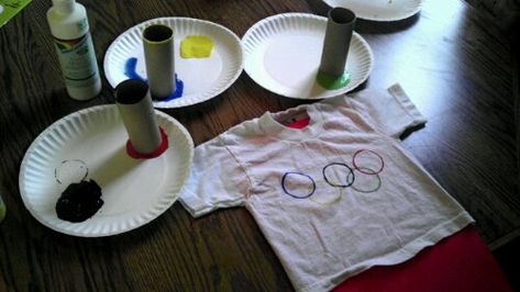 Olympic Shirts, Olympic Ring, Olympic Crafts, Kids Birthday Party Cake, Olympic Rings, Olympics Opening Ceremony, Toilet Paper Rolls, Homeschool Kids, Toilet Paper Roll Crafts