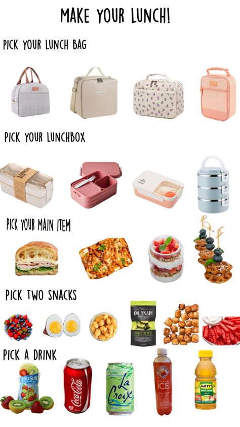 #f4f #lunch #inspo #slay #pick Pick Your Lunch, Pack Lunch Ideas, Quick School Lunches, Healthy Summer Snacks, Packing Lunch, Easy School Lunches, School Lunch Recipes, Pack Your Lunch, Box Recipes