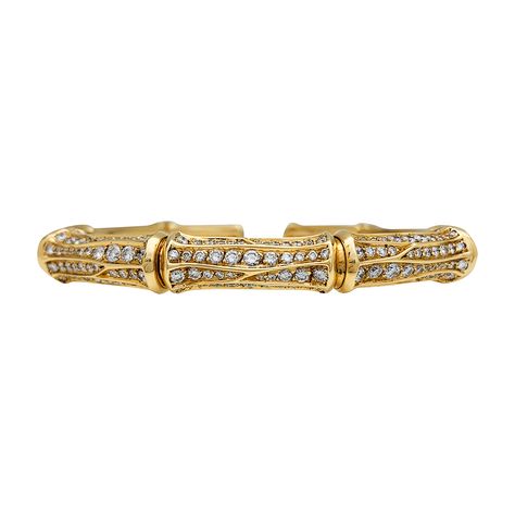 14,000€ A 750/000 yellow gold Cartier vintage flexible bracelet, "Bamboo" collection. Three of the bamboo motifs are set with brillant cut diamonds. Cartier Bracelet Price, Bracelet Cartier, Cartier Watches Women, Flexible Bracelet, Cartier Bracelet, Paris Shopping, Cartier Jewelry, Cartier, Vintage Cartier