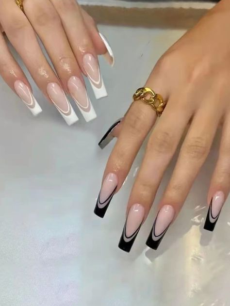 Multicolor  Collar   Colorblock Color Nails Embellished   Beauty Tools Nagel Tips, Manicure Tips, Coffin Press On Nails, Y2k Nails, Nail Length, Clean Nails, Acrylic Nails Coffin, Moon Goddess, Nail Sizes