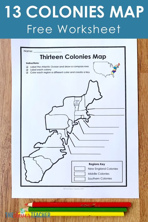 Let your students get creative with this FREE 13 Colonies map worksheet! This freebie makes a fun addition to any 13 Colonies history projects, activities, or lessons! This worksheet was created with 5th grade through middle school education in mind. Enjoy! #5thGrade #MiddleSchool #Interactive Social Studies Worksheets Middle School, 13 Colonies Activities Free Printable, 3rd Grade History, Homeschool 5th Grade, 13 Colonies Activities, 13 Colonies Map, Middle Colonies, Teaching Us History, Thirteen Colonies