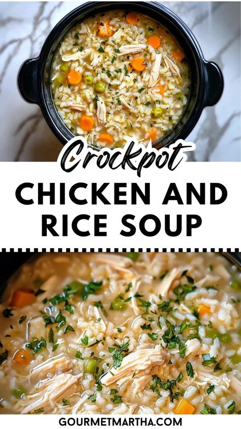 Warm up with this comforting, hearty, and easy-to-make soup! Filled with tender chicken, wholesome rice, and flavorful veggies, this slow-cooked delight is perfect for busy days or cozy nights. Get inspired in the kitchen – grab the recipe now

#crockpotsoup #chickenandricesoup #easysouprecipe #slowcookersoup #comfortfood #chickensouprecipes #mealprepideas #familydinner #heartyrecipes #souplovers Chicken And Rice Slow Cooker Soup, Crockpot Rice Soup Recipes, Crockpot Creamy Chicken Rice Soup, Soups With Rice In Them, Crockpot Rice Soup, Chicken With Rice Soup Recipes, Chicken Stew Soup, Crockpot Chicken Orzo Soup, Crockpot Soup Gluten Free