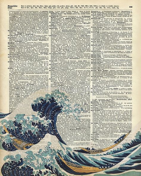 Dictionary Art - The Great Wave off Kanagawa, Sea, Waves by DictionaryArt Visuell Identitet, طابع بريدي, Newspaper Art, Book Page Art, The Great Wave, Great Wave Off Kanagawa, Dictionary Art, Picture Collage Wall, Wave Art