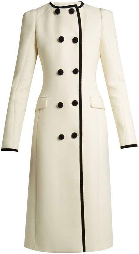 ALTUZARRA Bellasio collarless double-breasted wool coat White Wool Coat, White Coats, Plain Coats, Black And White Coat, Collarless Coat, Elegant Coats, Coat Outfit, Woolen Coat, Coat Outfits