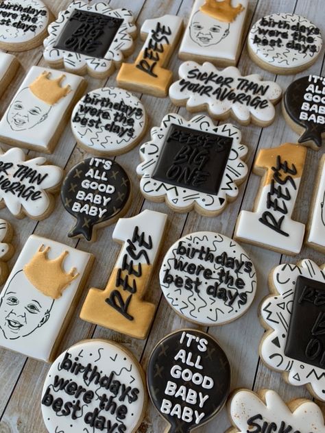 Biggie Smalls Themed Birthday Party, 1st Birthday Biggie Smalls, Biggie Smalls First Birthday Party Food, Biggie Smalls Cookies, Biggie 1st Birthday Party, Biggie One Birthday Party, Biggie Smalls 1st Birthday Party, The Big 1 Birthday Theme, Notorious One Cookies